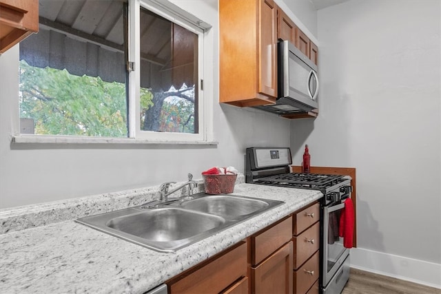 kitchen featuring appliances with stainless steel finishes, hardwood / wood-style floors, and sink