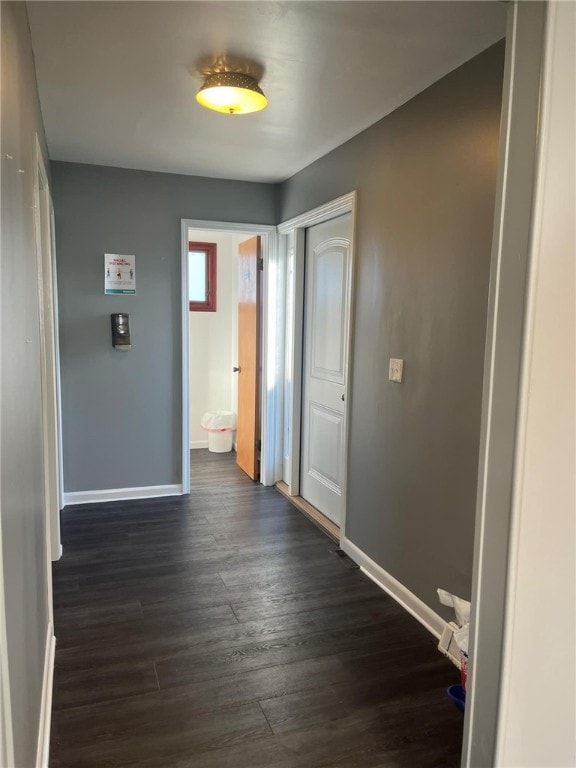 corridor featuring dark wood-type flooring