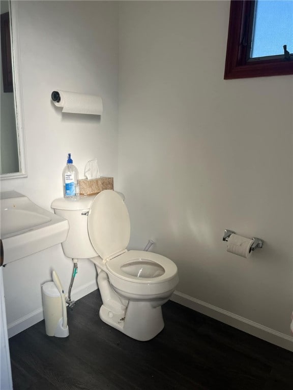 bathroom with wood-type flooring and toilet