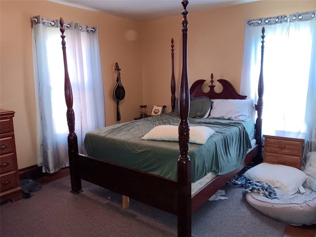 carpeted bedroom with multiple windows