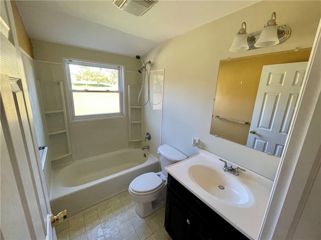 full bathroom featuring vanity, toilet, and  shower combination