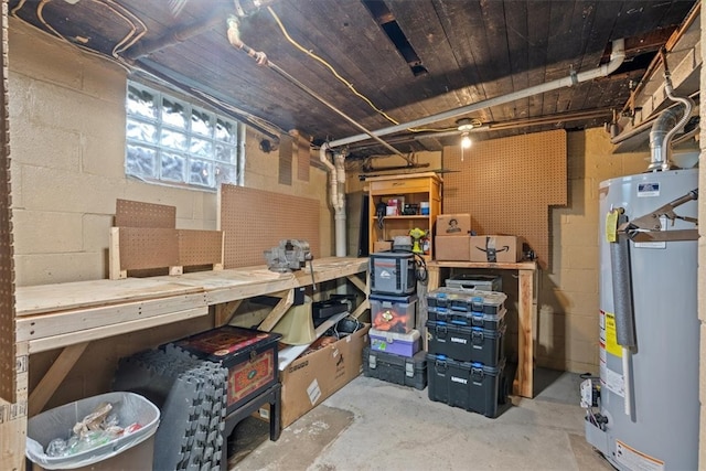 storage area featuring water heater