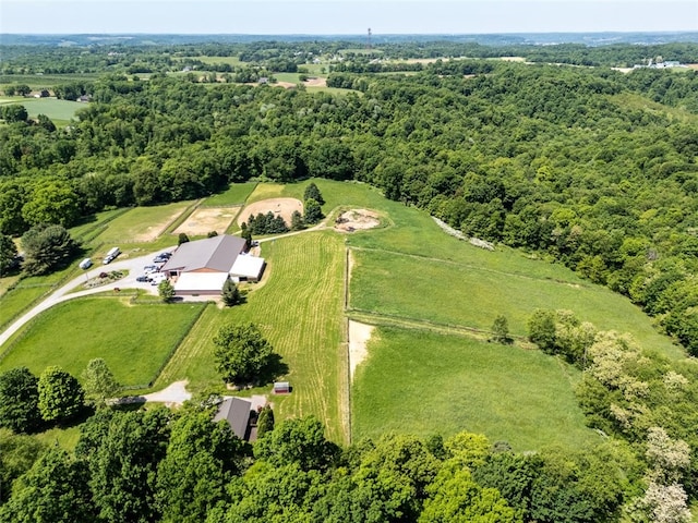 birds eye view of property featuring a rural view