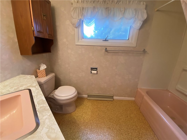 full bathroom with vanity, bathing tub / shower combination, and toilet