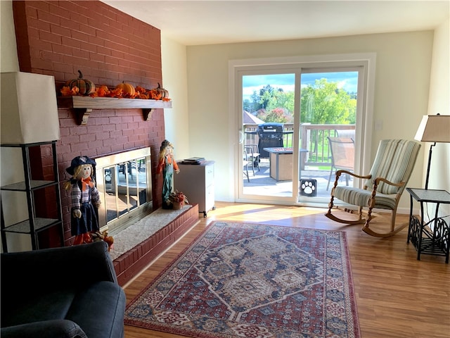 living room featuring a fireplace and hardwood / wood-style floors