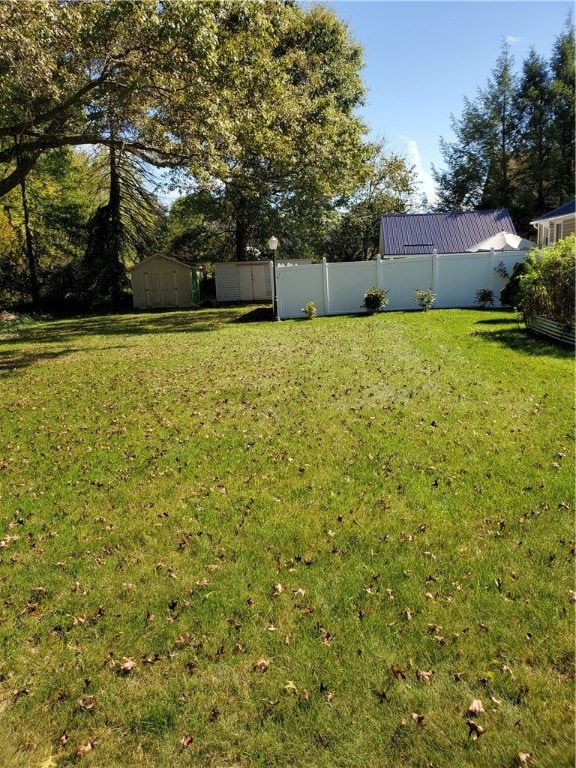 view of yard with a storage unit