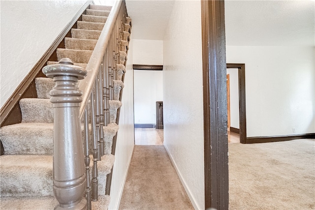 stairway with carpet floors