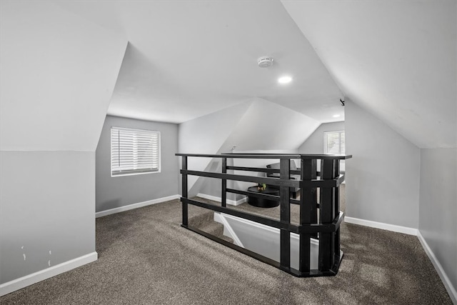 bonus room featuring vaulted ceiling and carpet