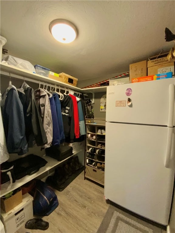 spacious closet with light hardwood / wood-style flooring