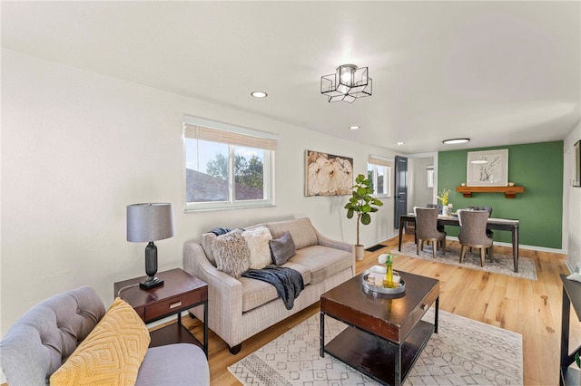 living room featuring light wood-type flooring