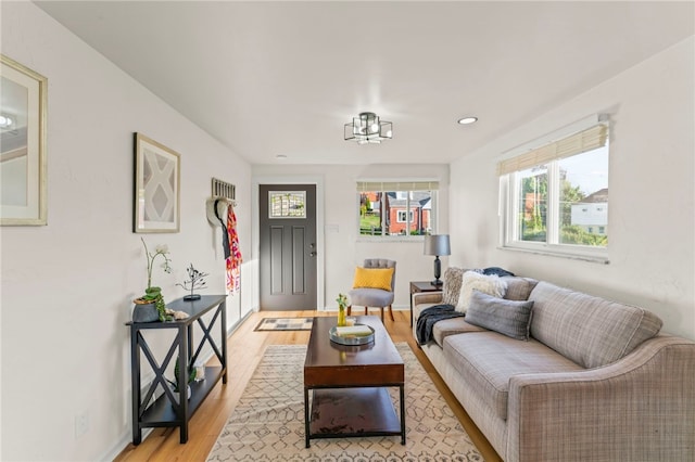 living room with light wood-type flooring