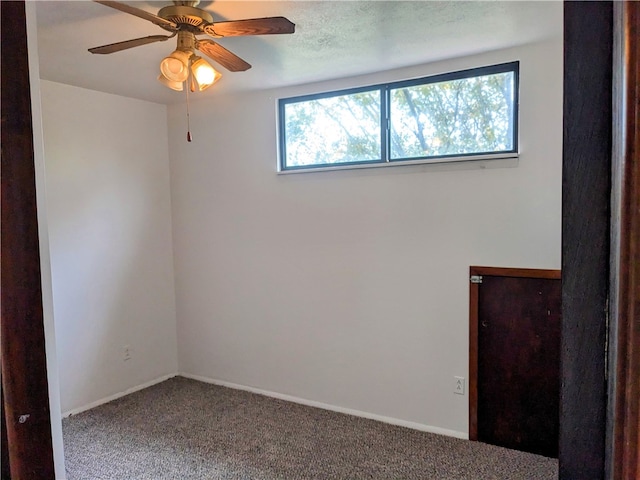 empty room featuring ceiling fan, carpet flooring, and a wealth of natural light