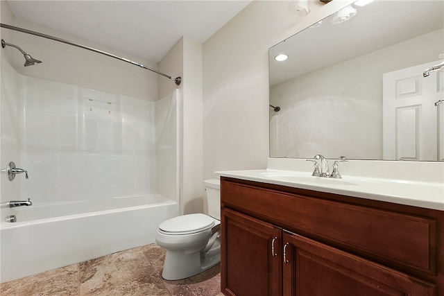 full bathroom with toilet, shower / washtub combination, and vanity