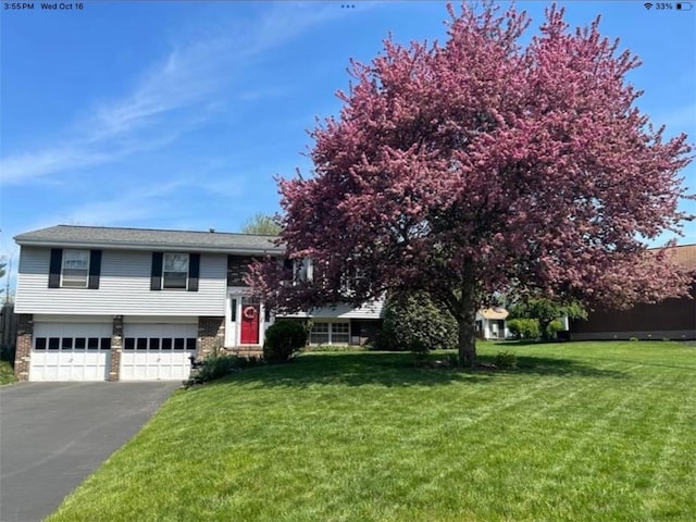 view of front facade with a front lawn and a garage