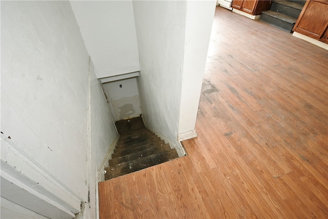 stairway featuring hardwood / wood-style floors