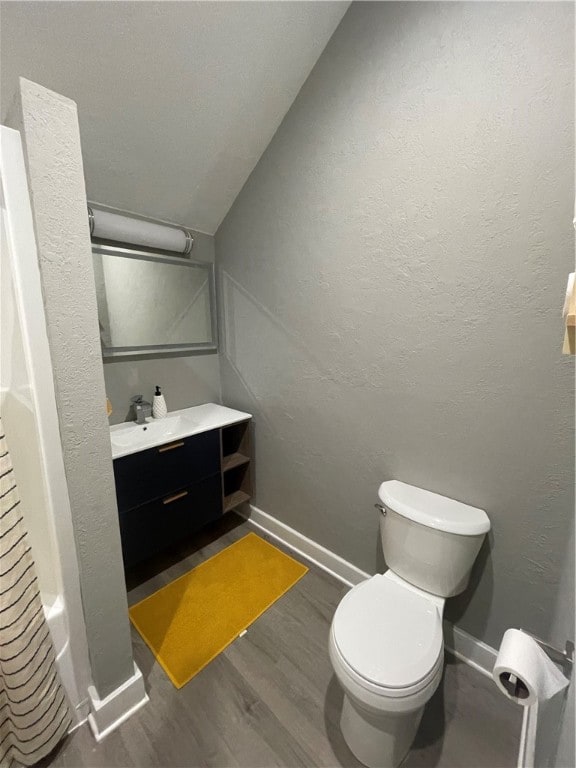 bathroom featuring wood-type flooring, vanity, and toilet