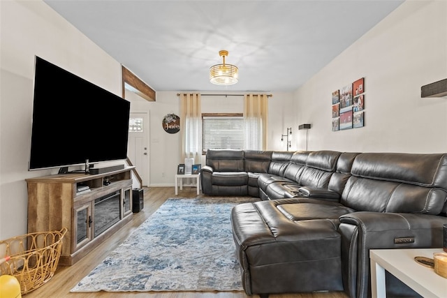 living room with light hardwood / wood-style floors