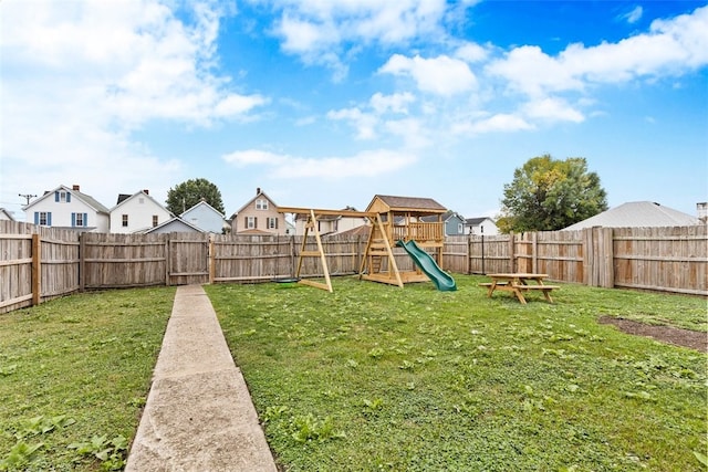 view of yard with a playground