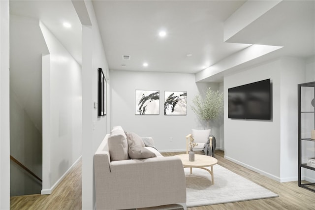 living room featuring light wood-type flooring