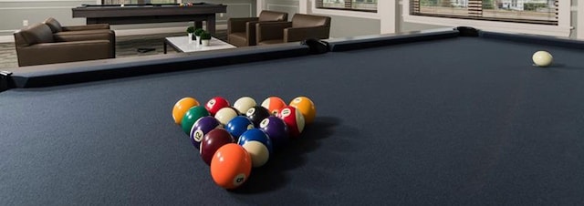 recreation room featuring carpet floors and billiards