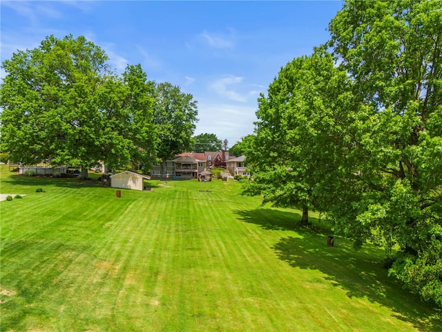 view of yard featuring a storage shed