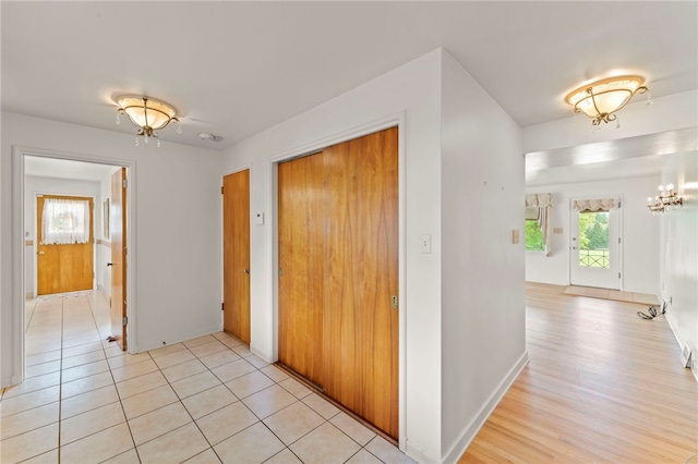 hall featuring light hardwood / wood-style floors and plenty of natural light