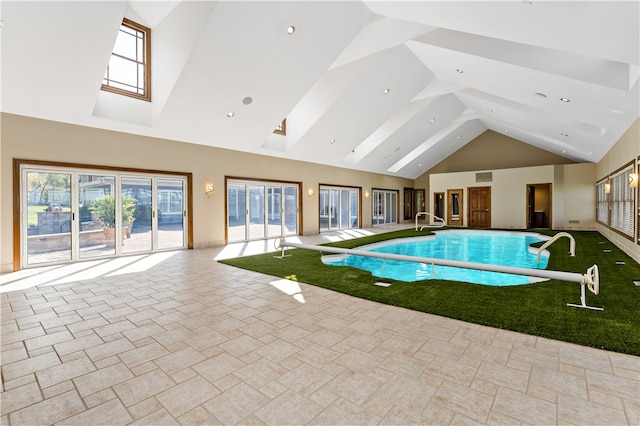 view of pool featuring a diving board