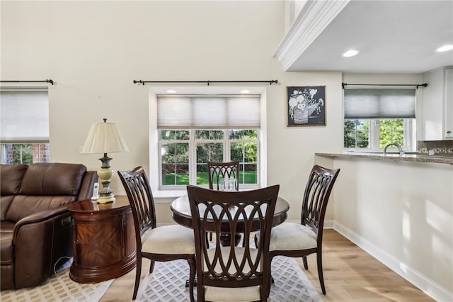 dining room featuring light hardwood / wood-style flooring and a healthy amount of sunlight