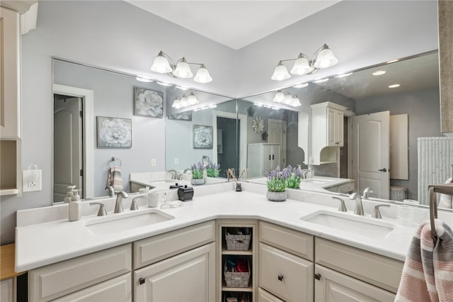 bathroom featuring vanity and walk in shower