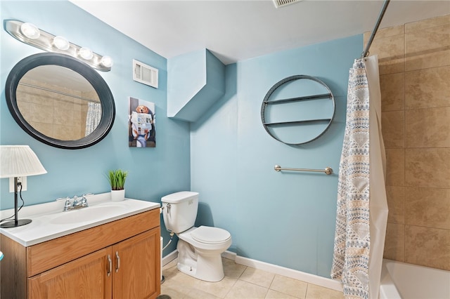 full bathroom with toilet, vanity, tile patterned floors, and shower / tub combo