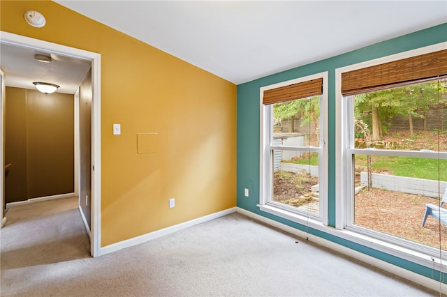 unfurnished room featuring light carpet