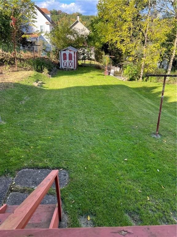 view of yard with a storage unit