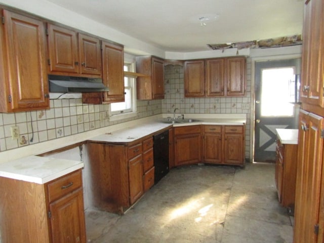 kitchen featuring sink, tasteful backsplash, dishwasher, and plenty of natural light