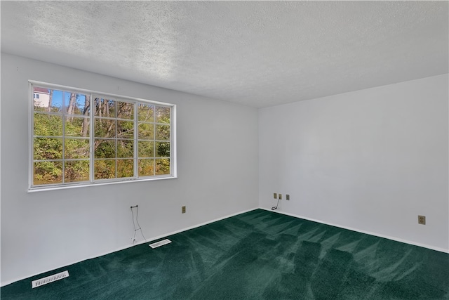 empty room with a textured ceiling and carpet floors