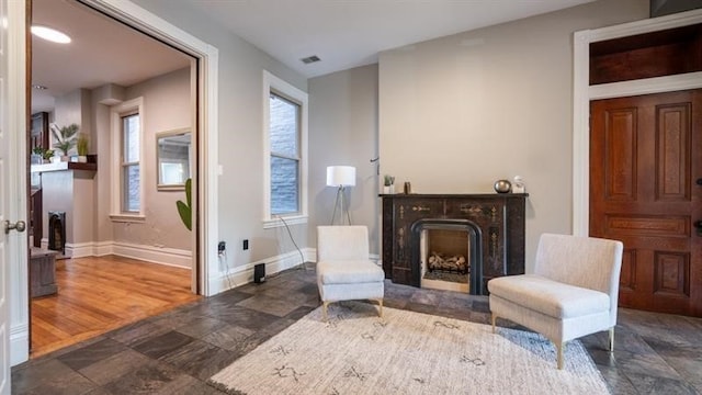 living area with dark wood-type flooring