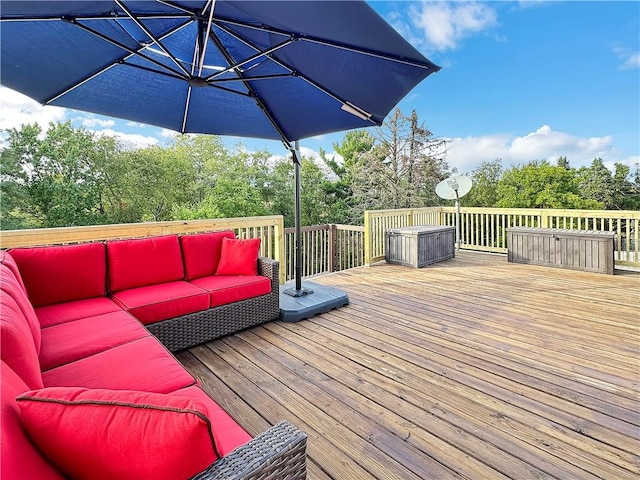 deck featuring an outdoor living space