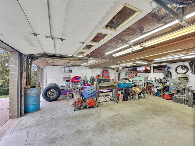 garage featuring a workshop area