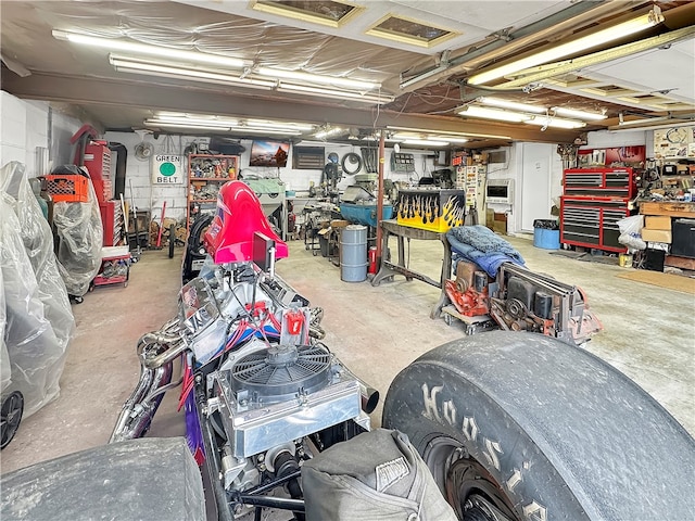 garage featuring a workshop area