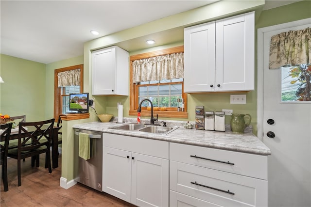 kitchen featuring white cabinetry, sink, and stainless steel dishwasher