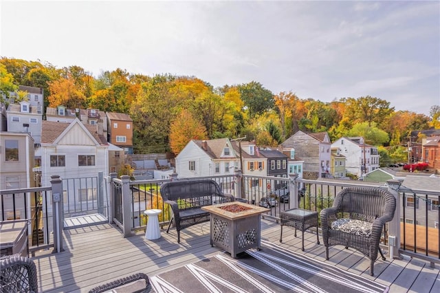 110 Pius St, South Side, PA 15203 - deck with an outdoor fire pit and a residential view