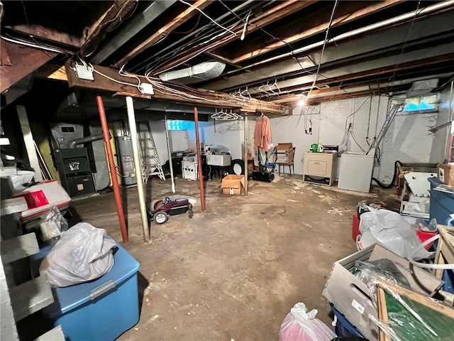 basement with sink and gas water heater