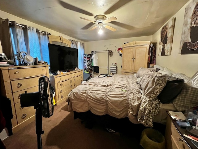 bedroom with carpet flooring and ceiling fan