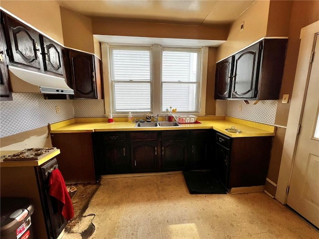 1229 Main St, Aliquippa, PA 15001 - kitchen with a sink, light flooring, under cabinet range hood, tasteful backsplash, and light countertops