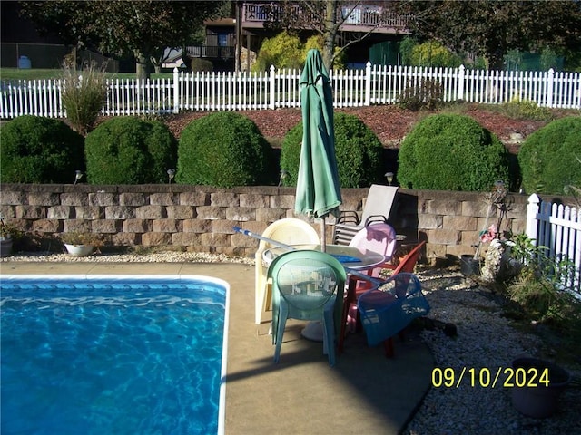 view of swimming pool featuring a patio