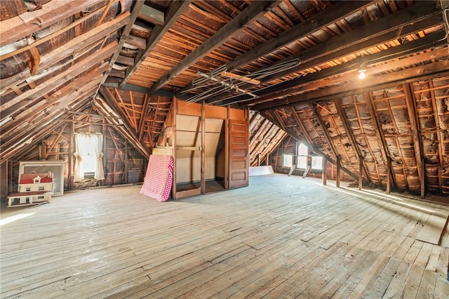 view of unfinished attic