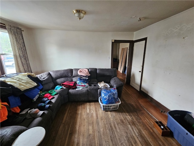 living room featuring dark hardwood / wood-style floors