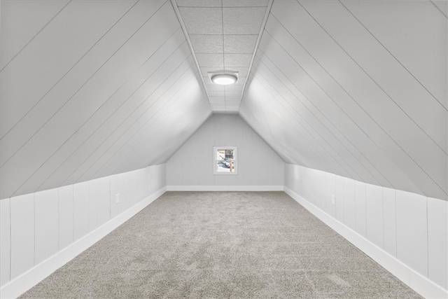 additional living space featuring lofted ceiling and carpet floors