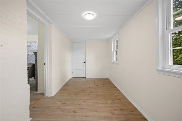 hallway with light wood-type flooring and a healthy amount of sunlight