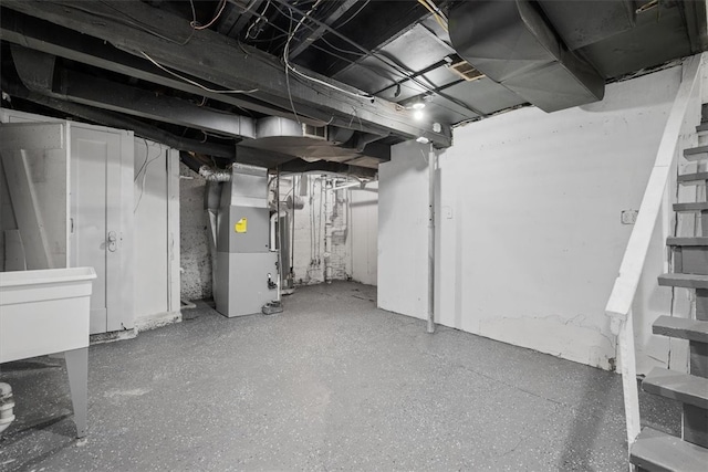 basement with heating unit