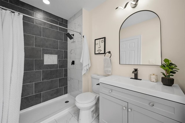 bathroom featuring vanity, toilet, and a shower with curtain